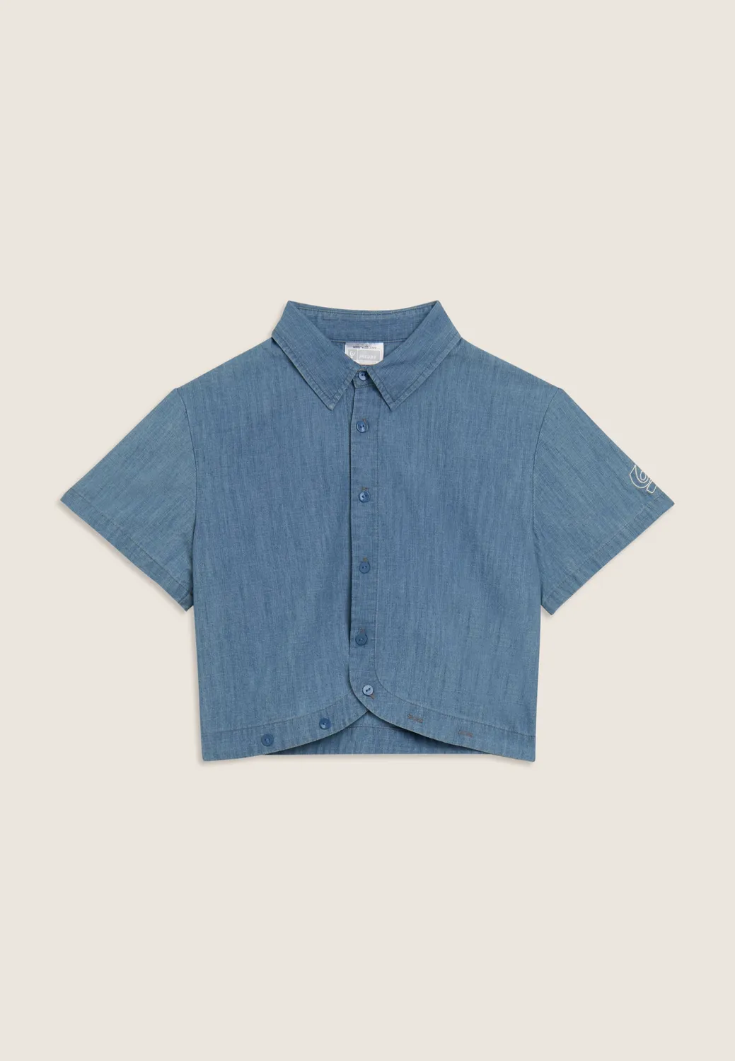 Freddy Cropped Chambray Bluse Mädchen Hellblau