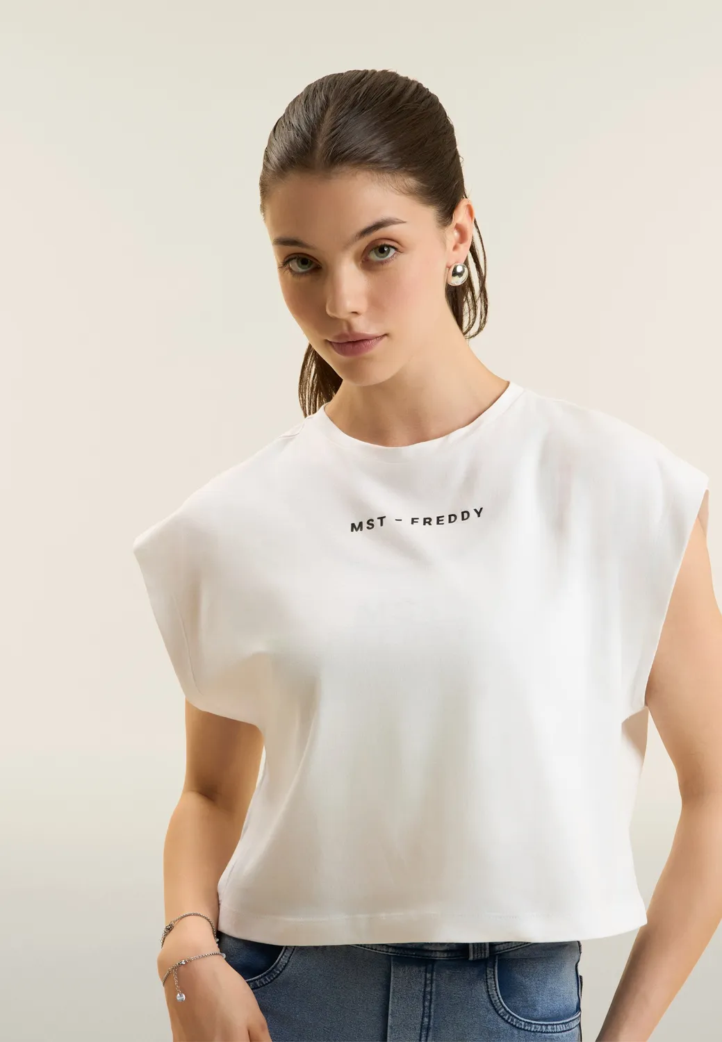 Freddy MST Cropped T-Shirt Baumwolle schwarz