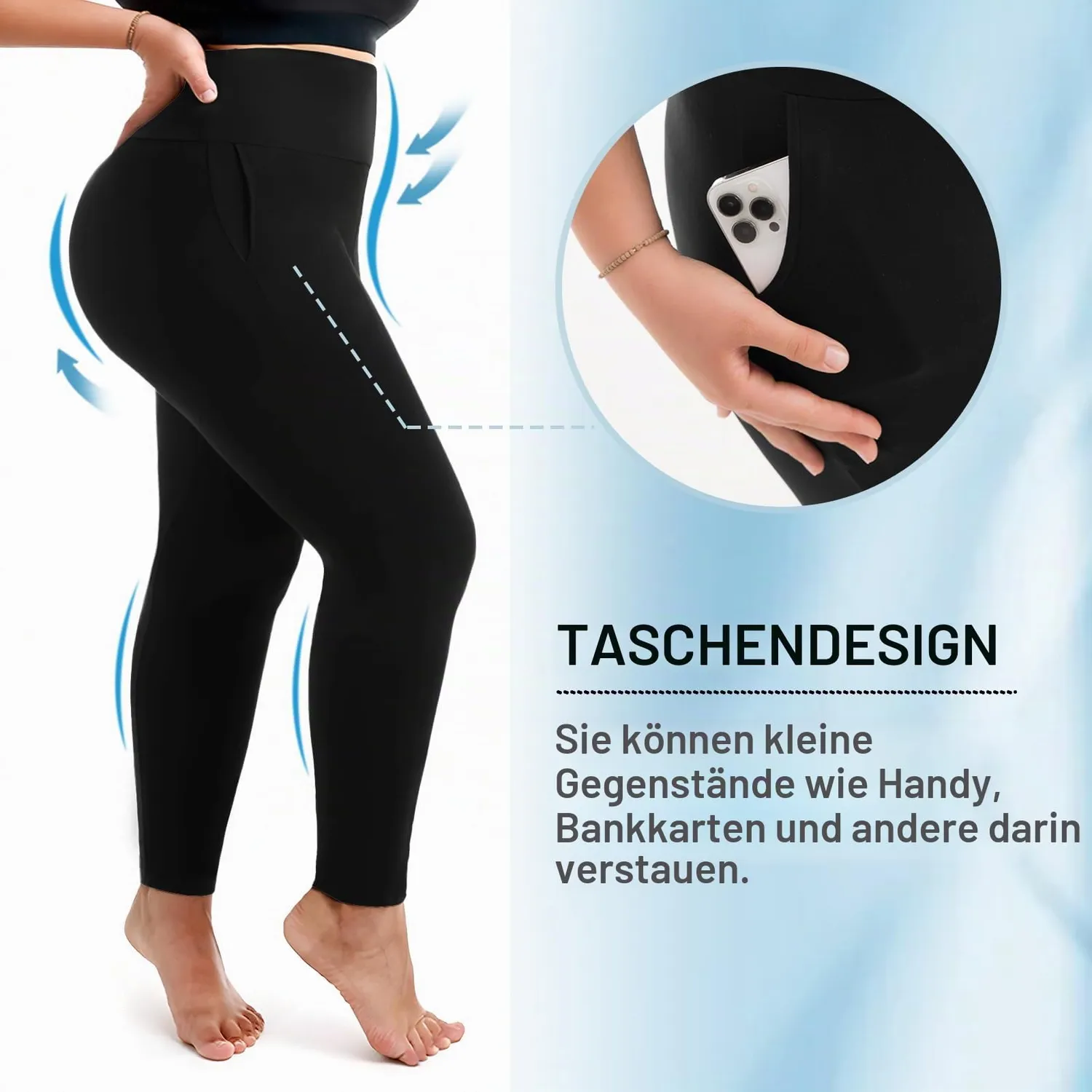 SINOPHANT High Waist Leggings Damen schwarz blickdicht