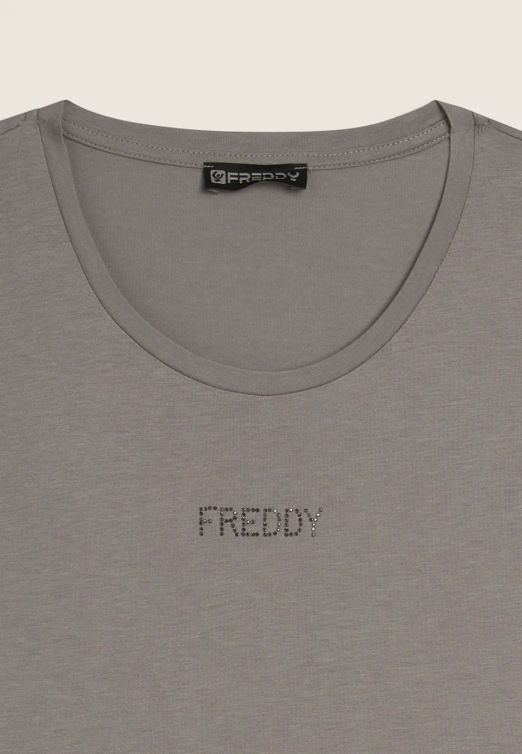 Freddy Damen T-Shirt Kurzarm Cut-Out Strass Modal
