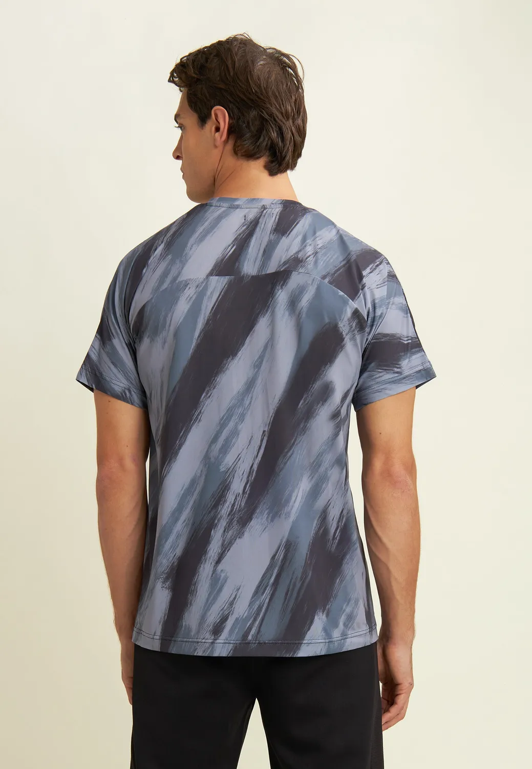 Freddy Herren T-Shirt Pinsel-Print schwarz Tech-Jersey
