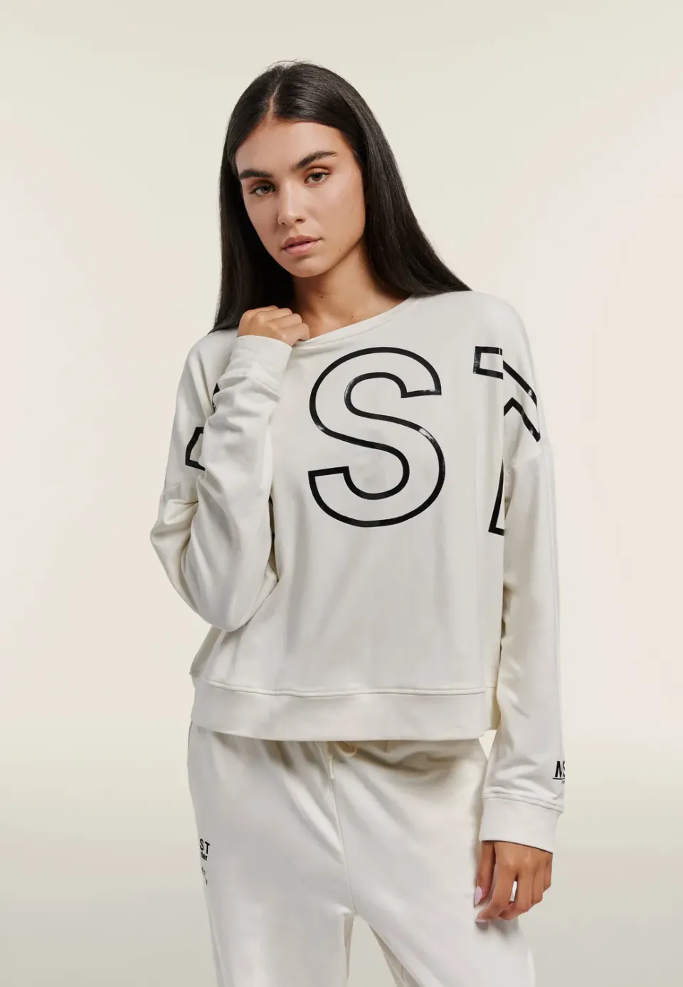 Freddy Oversize Cropped Sweatshirt Damen Schwarz Print