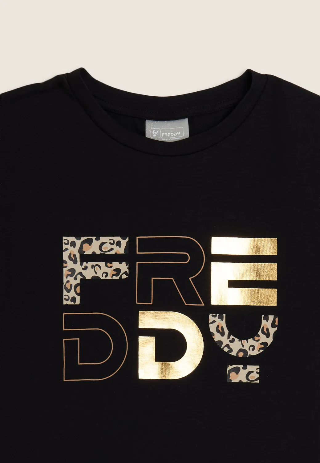 Freddy Junior T-Shirt Schwarz Animalier-Logo Flatterärmel