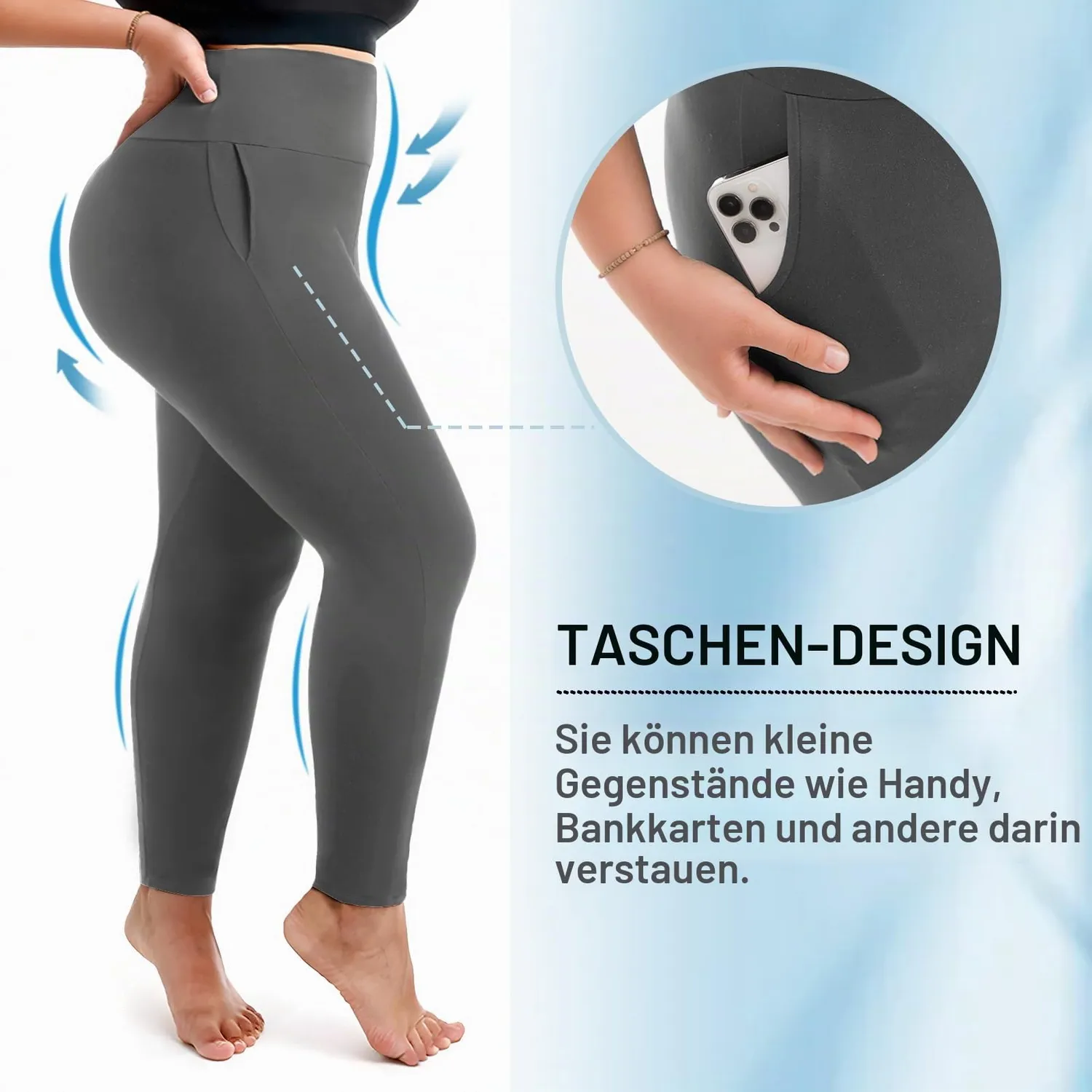 SINOPHANT High Waist Sporthose Damen schwarz mit Taschen