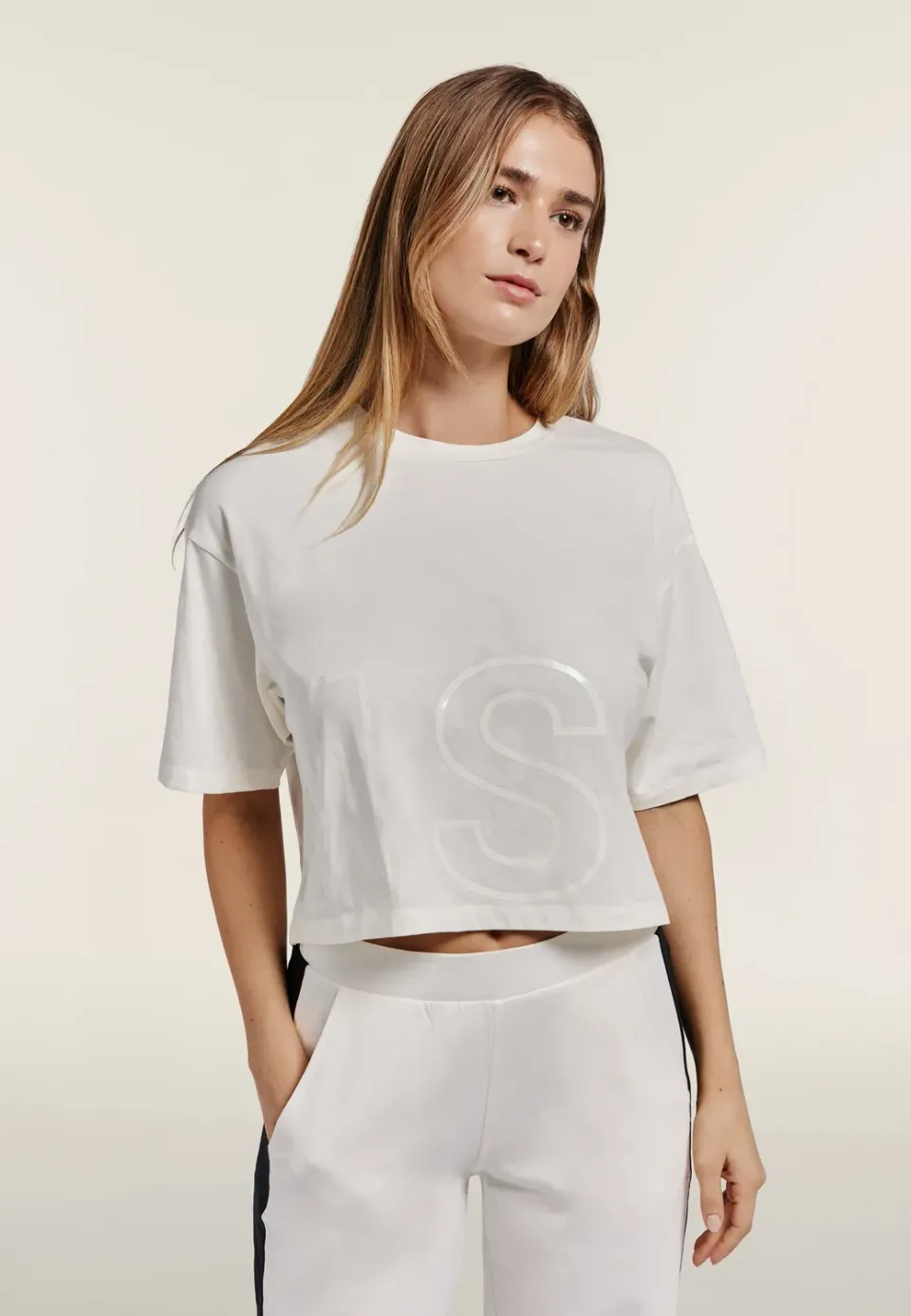 Freddy Cropped T-Shirt Damen Schwarz Print