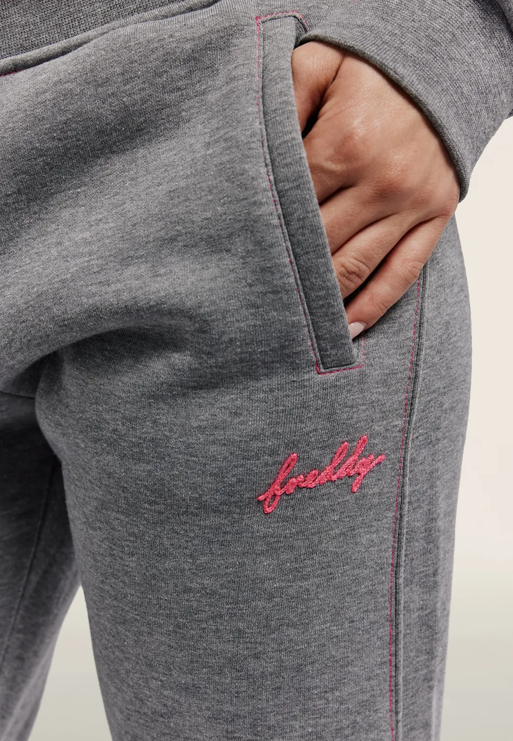 Freddy Jogginghose Damen Mélange Bündchen Grau Regular