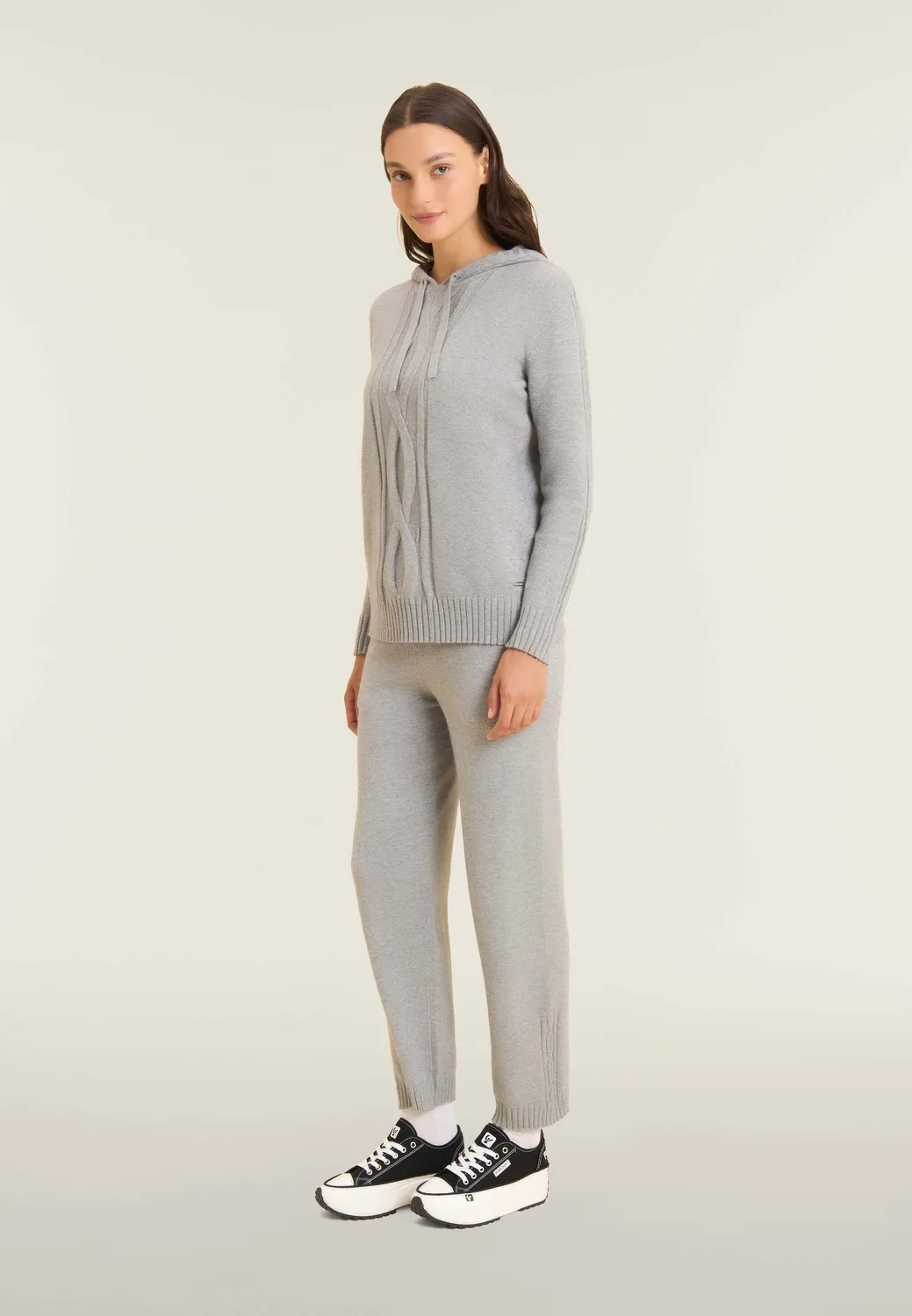 Freddy Strick-Hoodie Zopfmuster Melange Gray