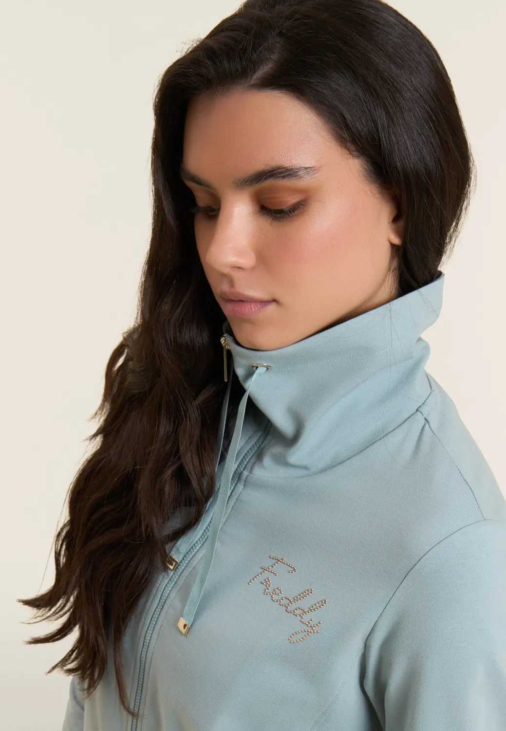 Freddy Zip-Sweatjacke Dark Denim hoher Kragen