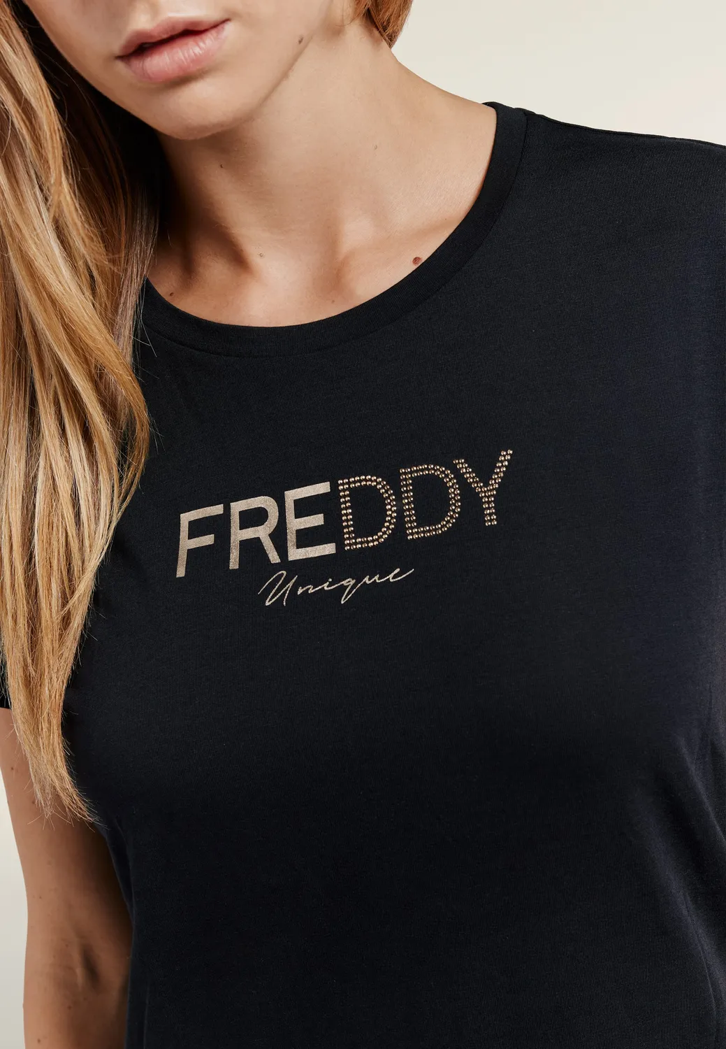 Freddy Regular T-Shirt Damen Schwarz Goldlogo