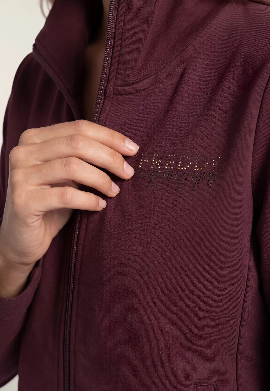 Freddy Trainingsanzug Damen Zip Strass bordeaux hoher Bund warm
