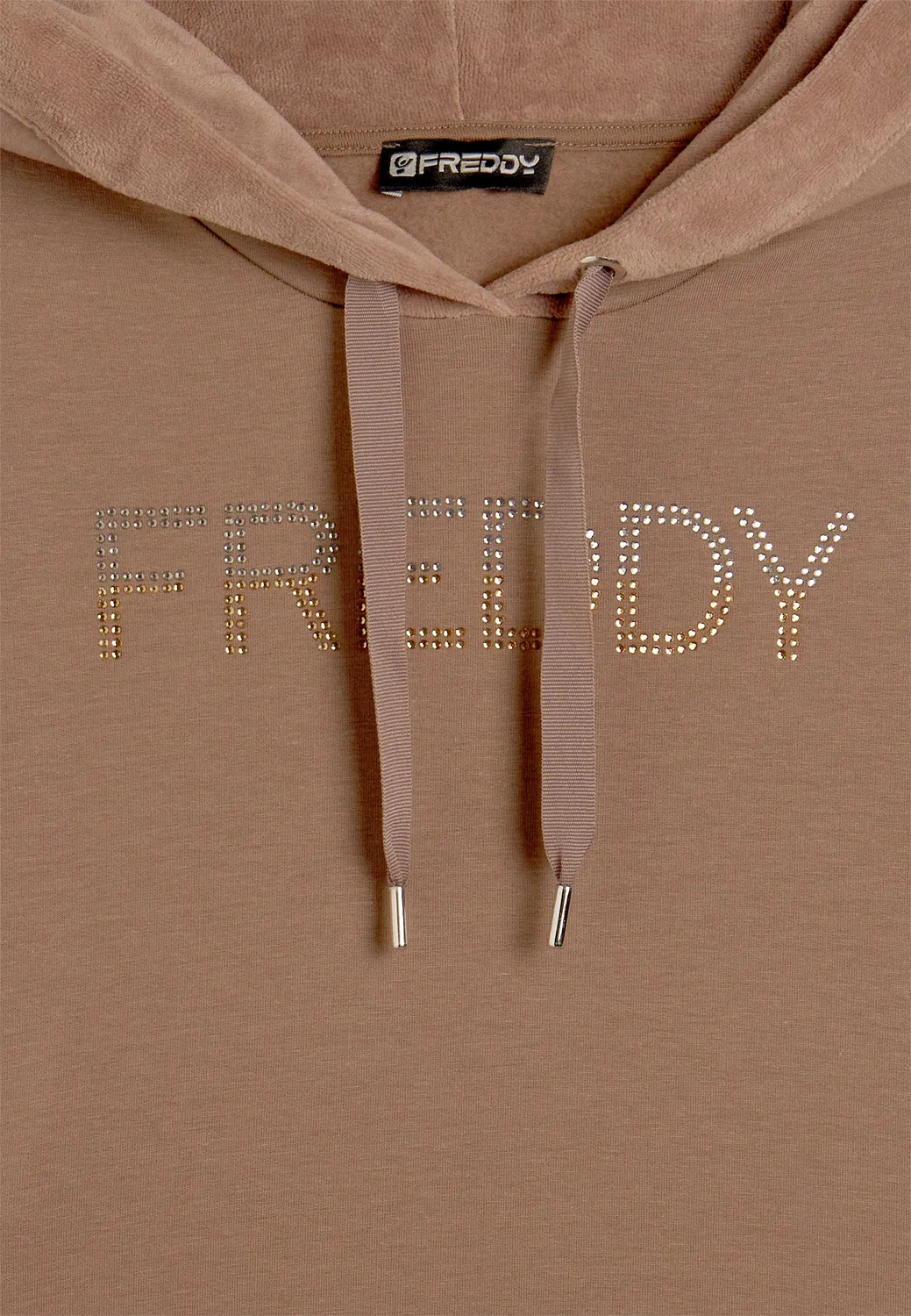 Freddy Modal Hoodie Schwarz Samt-Kapuze Strass