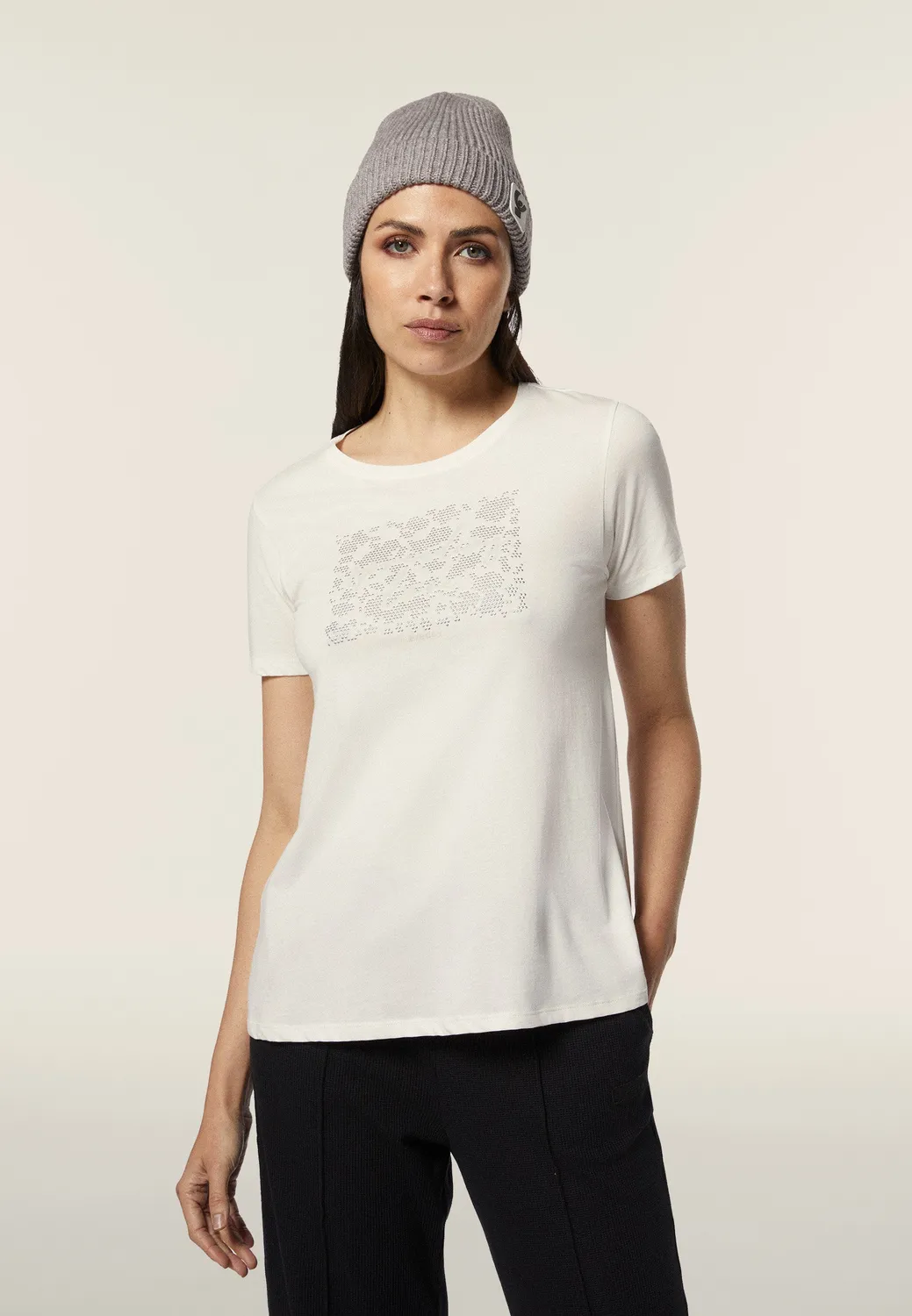 Freddy T-Shirt Damen Schwarz Strass Comfort Fit
