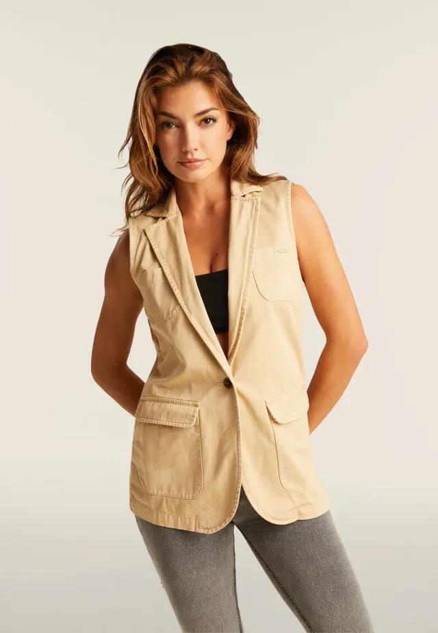Freddy Damen Gilet Weste Schwarz doppelreihig Gabardine