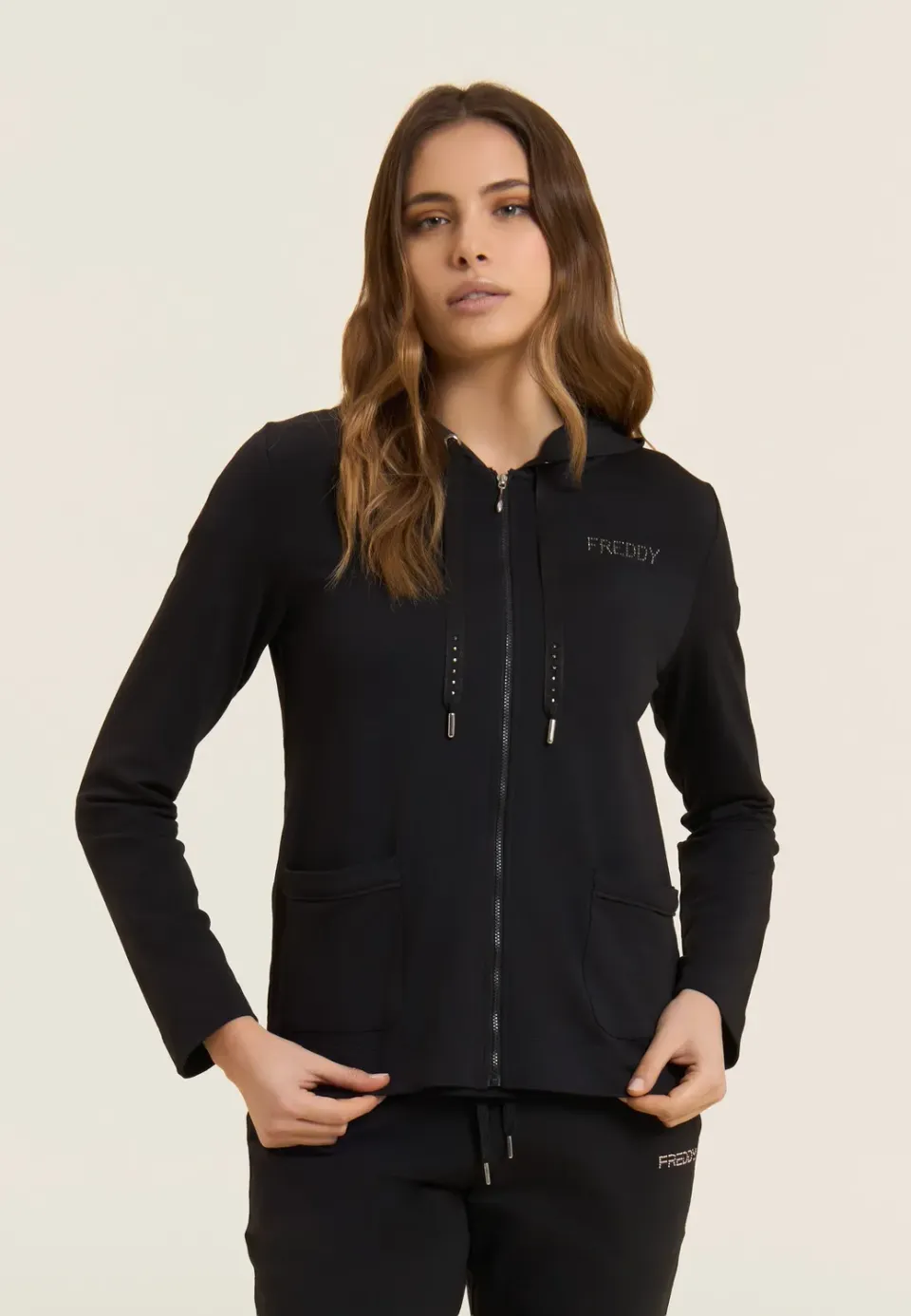 Freddy Kapuzenjacke Zip Strass Damen French Terry