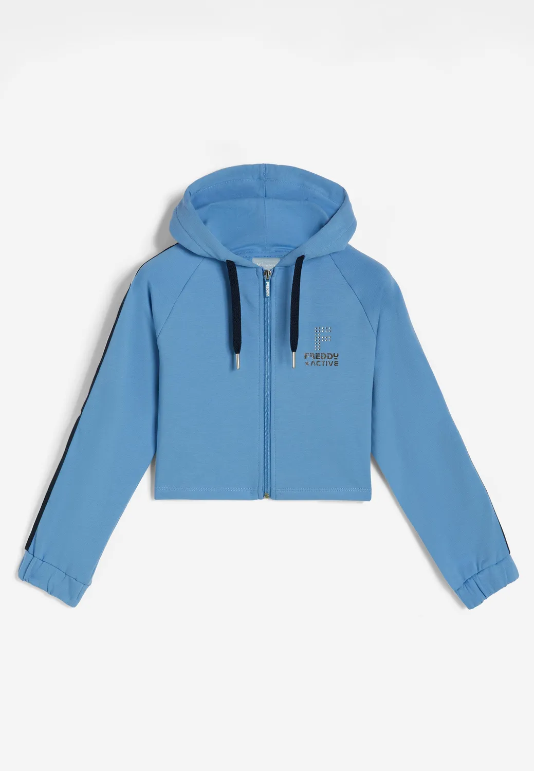 Freddy Mädchen Hoodie kurz Blau Silberstreifen fürs Training