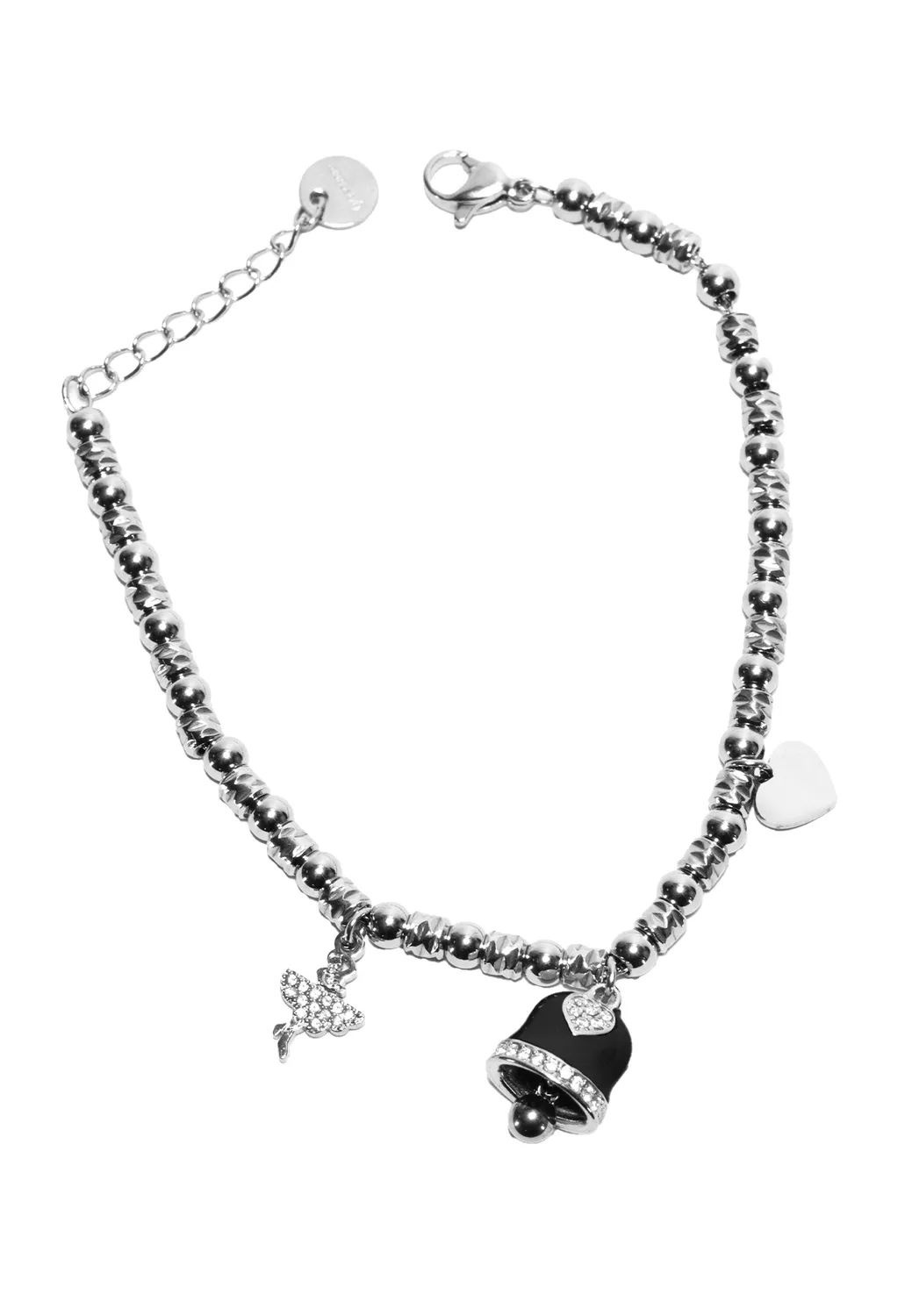 Freddy Charm Armband Silber Schwarz Edelstahl 20cm