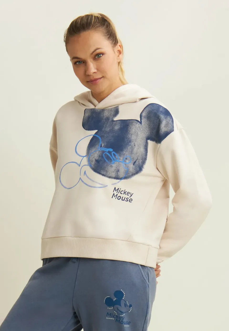Freddy Mickey Mouse Hoodie Damen grau Acid Wash