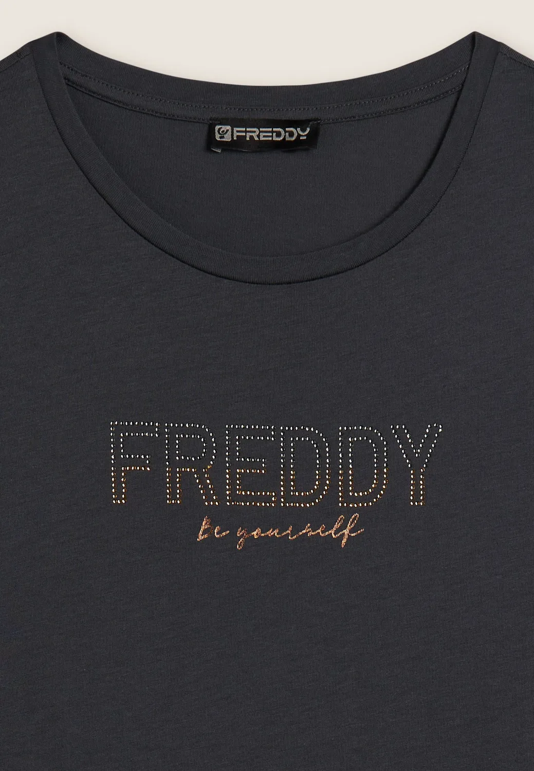 Freddy T-Shirt Damen Schwarz Strass Seitenschlitz