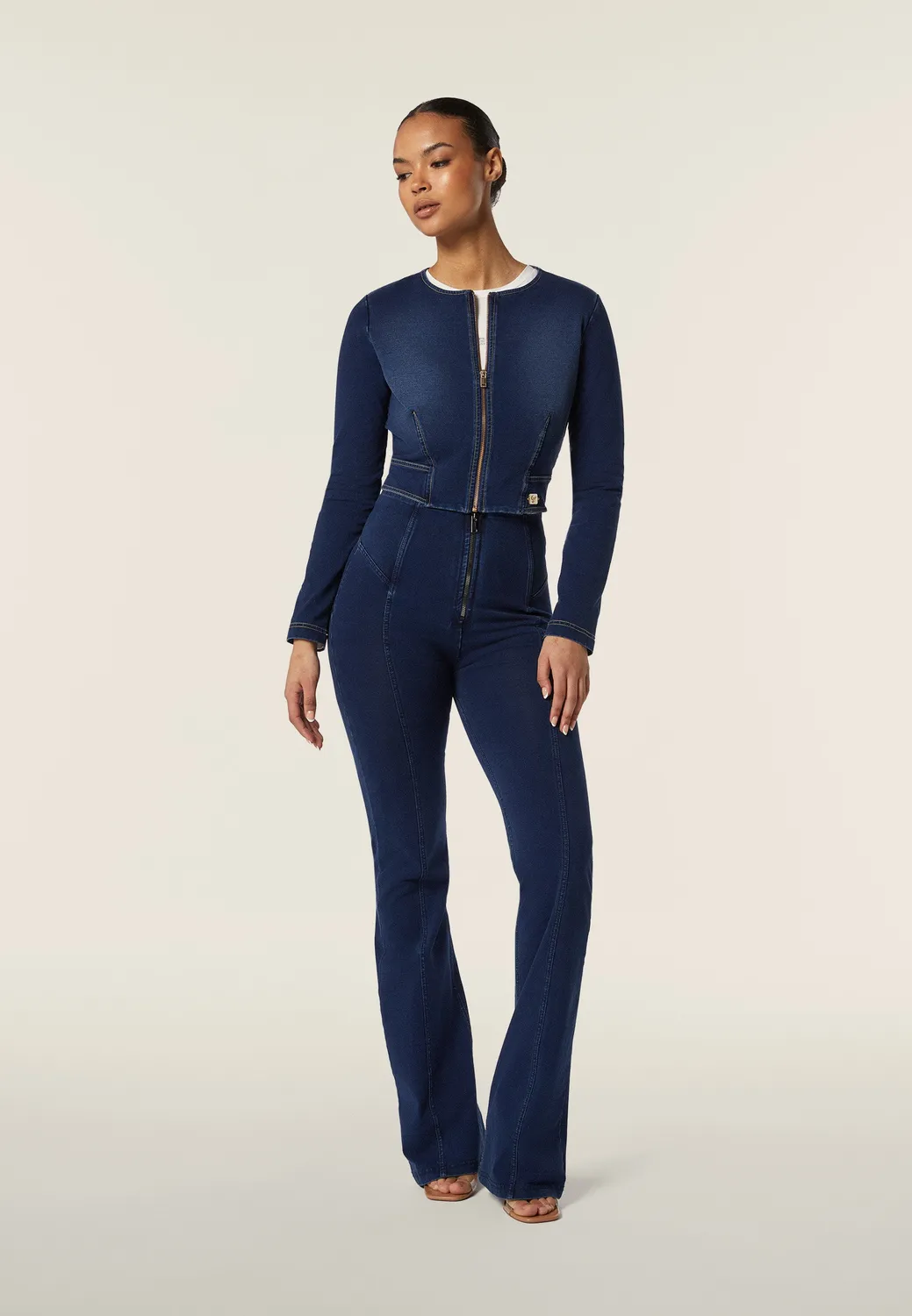 Freddy Jersey-Jacke Damen Indigo Kurz mit Zip Denim