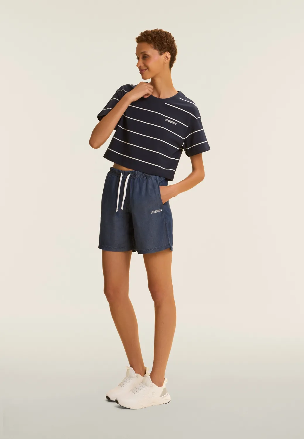 Freddy Cropped T-Shirt Damen Blu Indigo Streifen