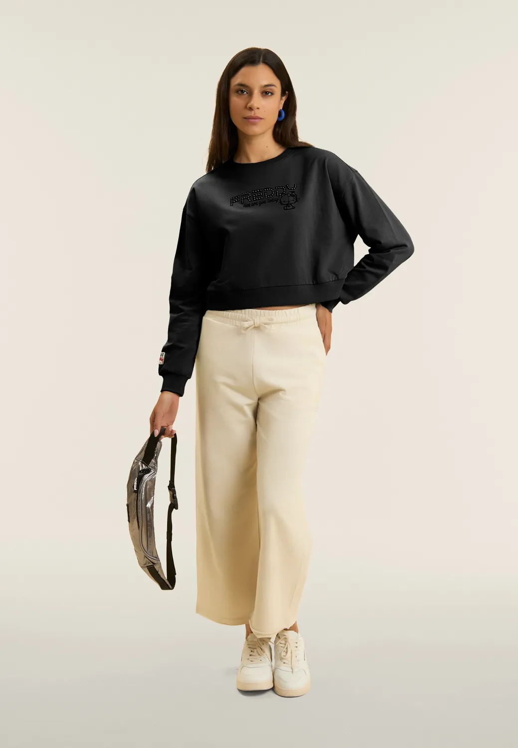 Freddy Cropped Sweatshirt Baumwolle Schwarz Hello Kitty