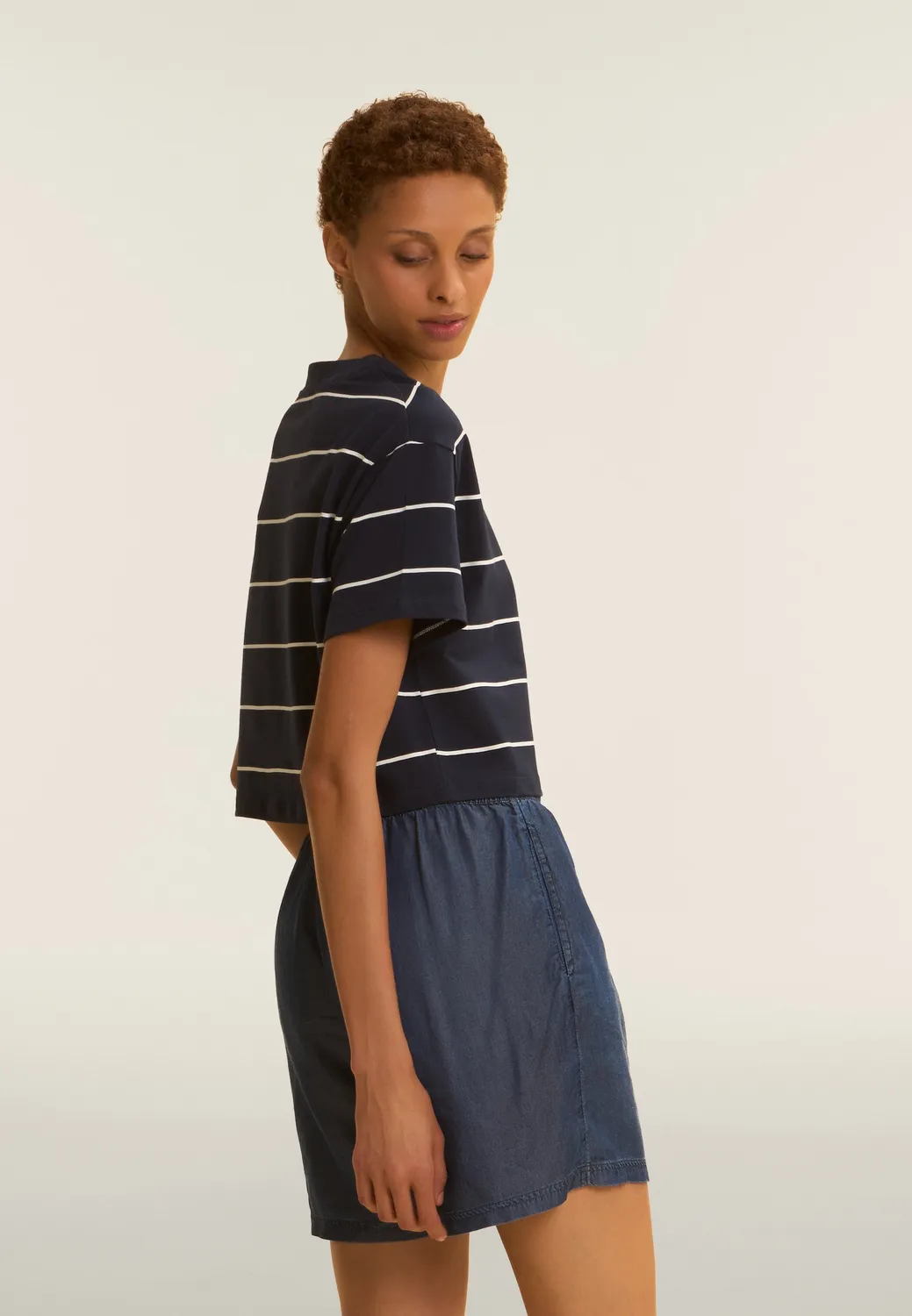 Freddy Cropped T-Shirt Damen Blu Indigo Streifen