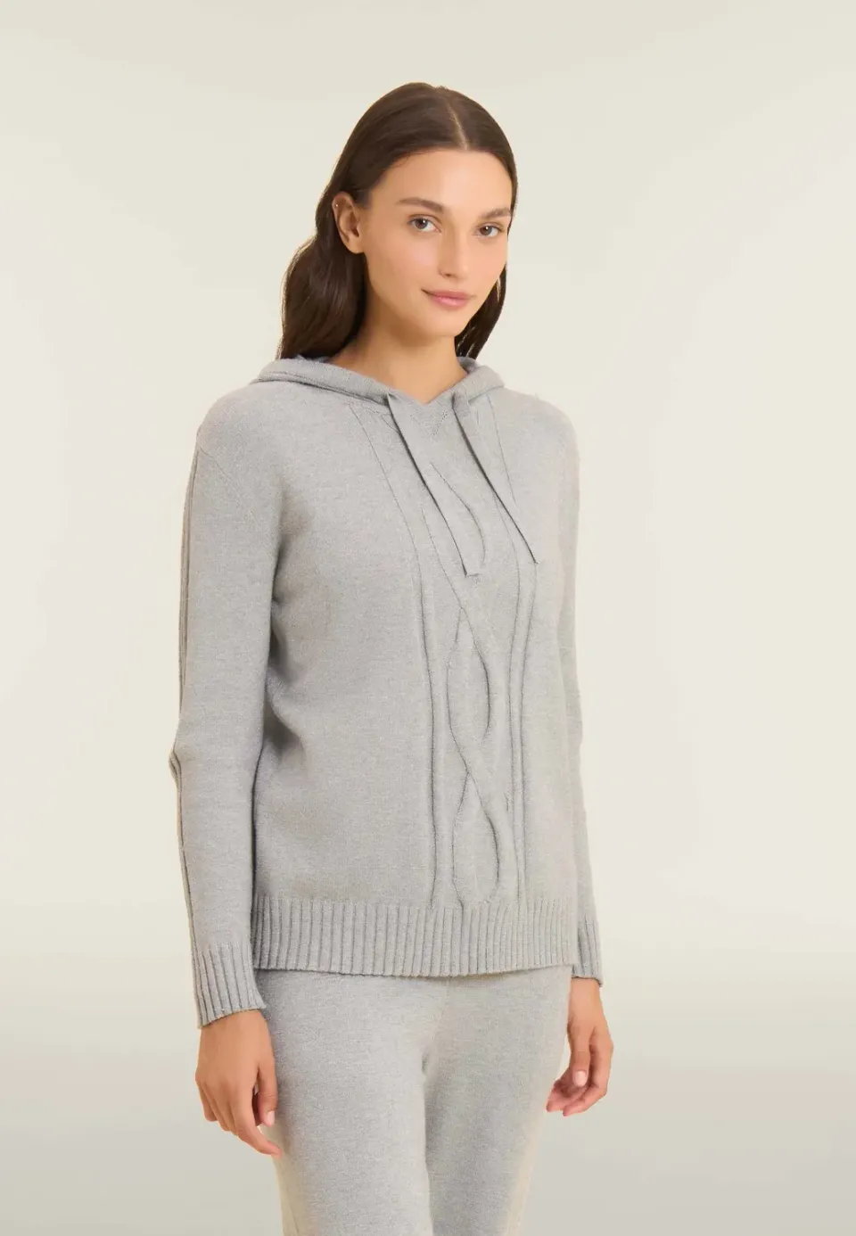 Freddy Strick-Hoodie Zopfmuster Melange Gray