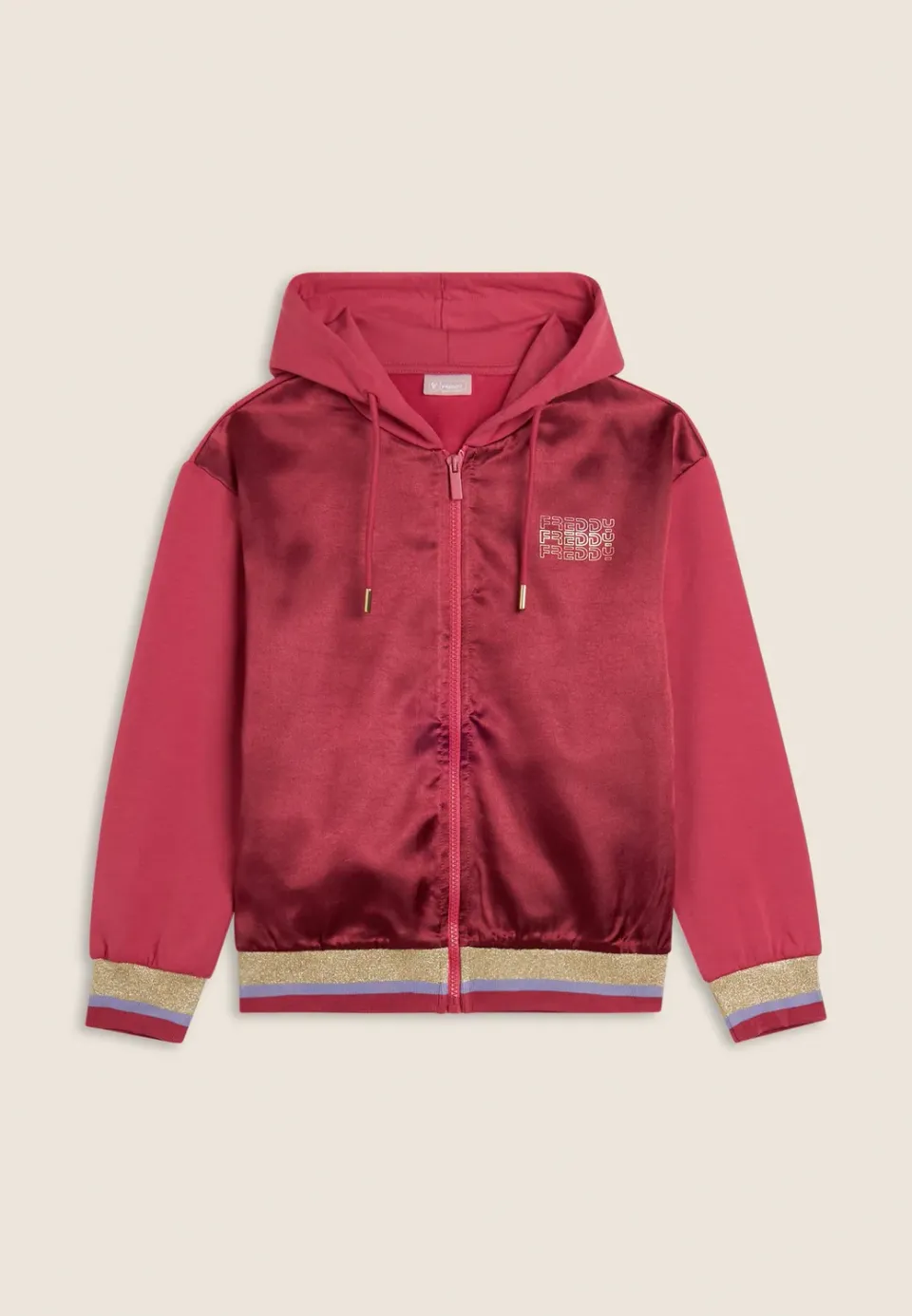 Freddy Mädchen Sweatjacke Satin-Front Lurex rot