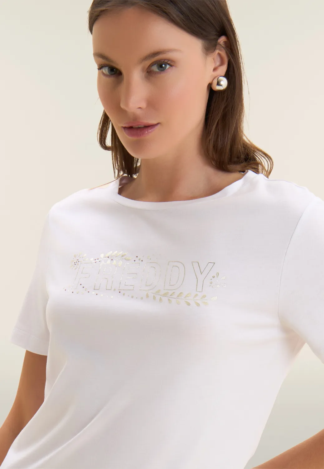 Freddy T-Shirt Blumen Nieten Schwarz Modal