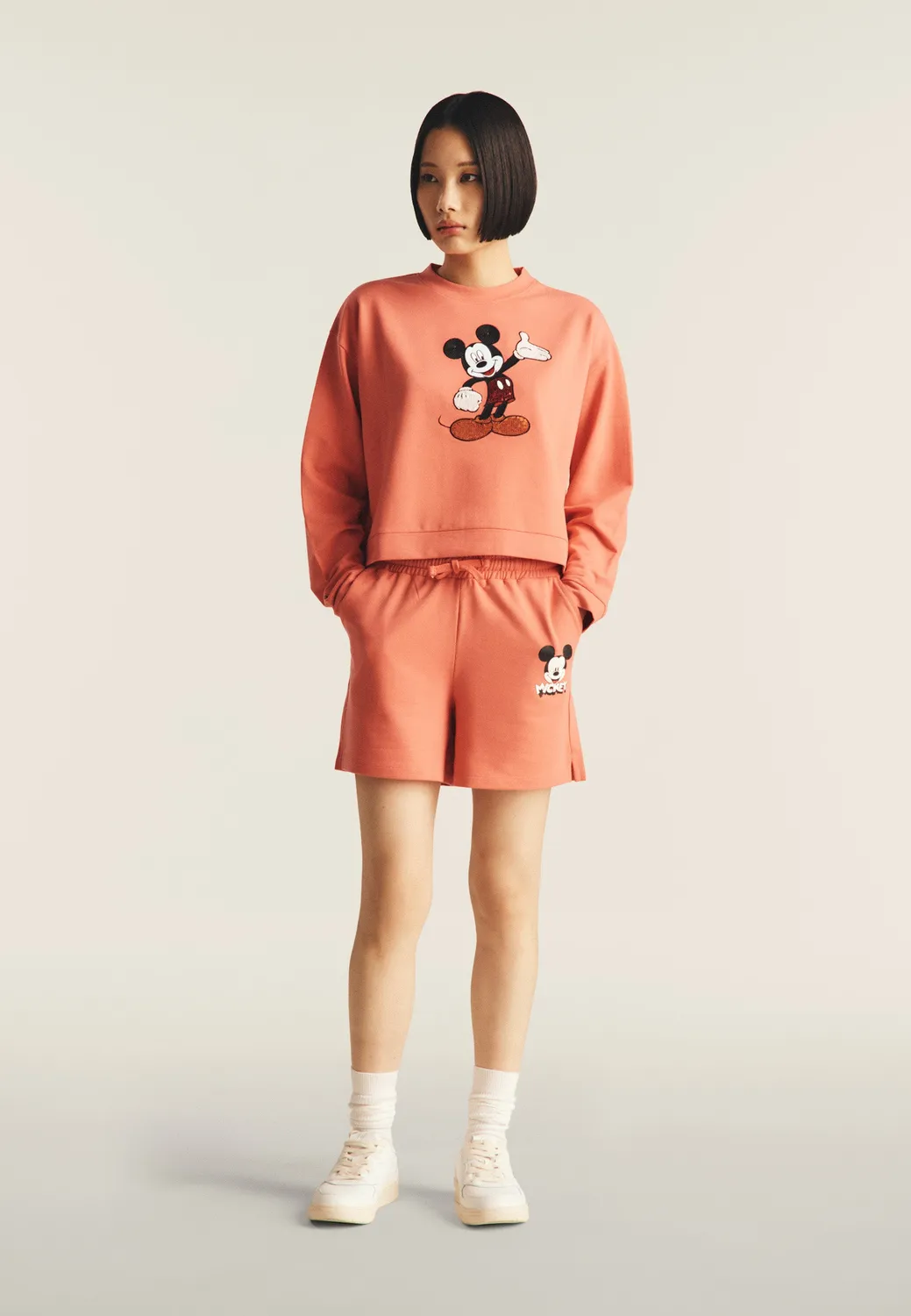 Freddy Mickey Mouse Cropped Sweatshirt weiß Comfort Fit