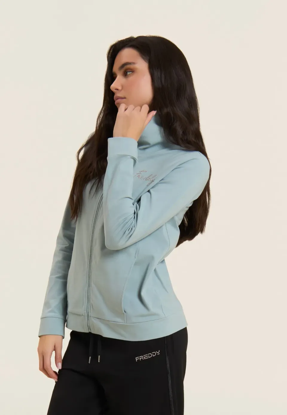 Freddy Zip-Sweatjacke Dark Denim hoher Kragen