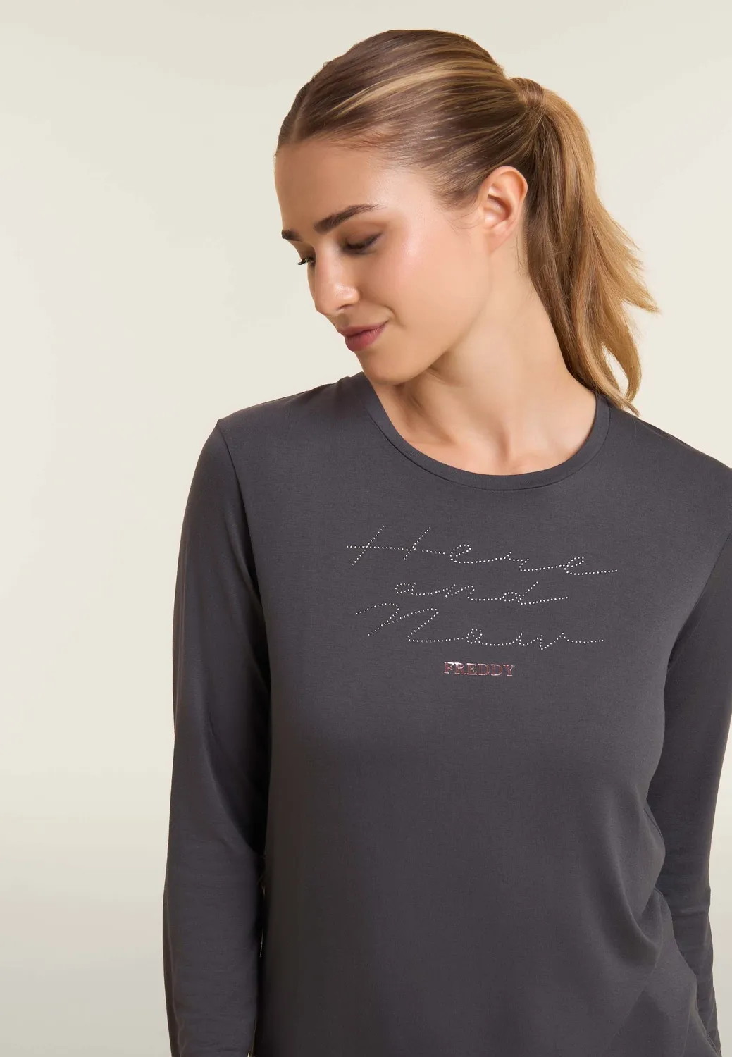 Freddy Here and Now Langarmshirt Nero Strass