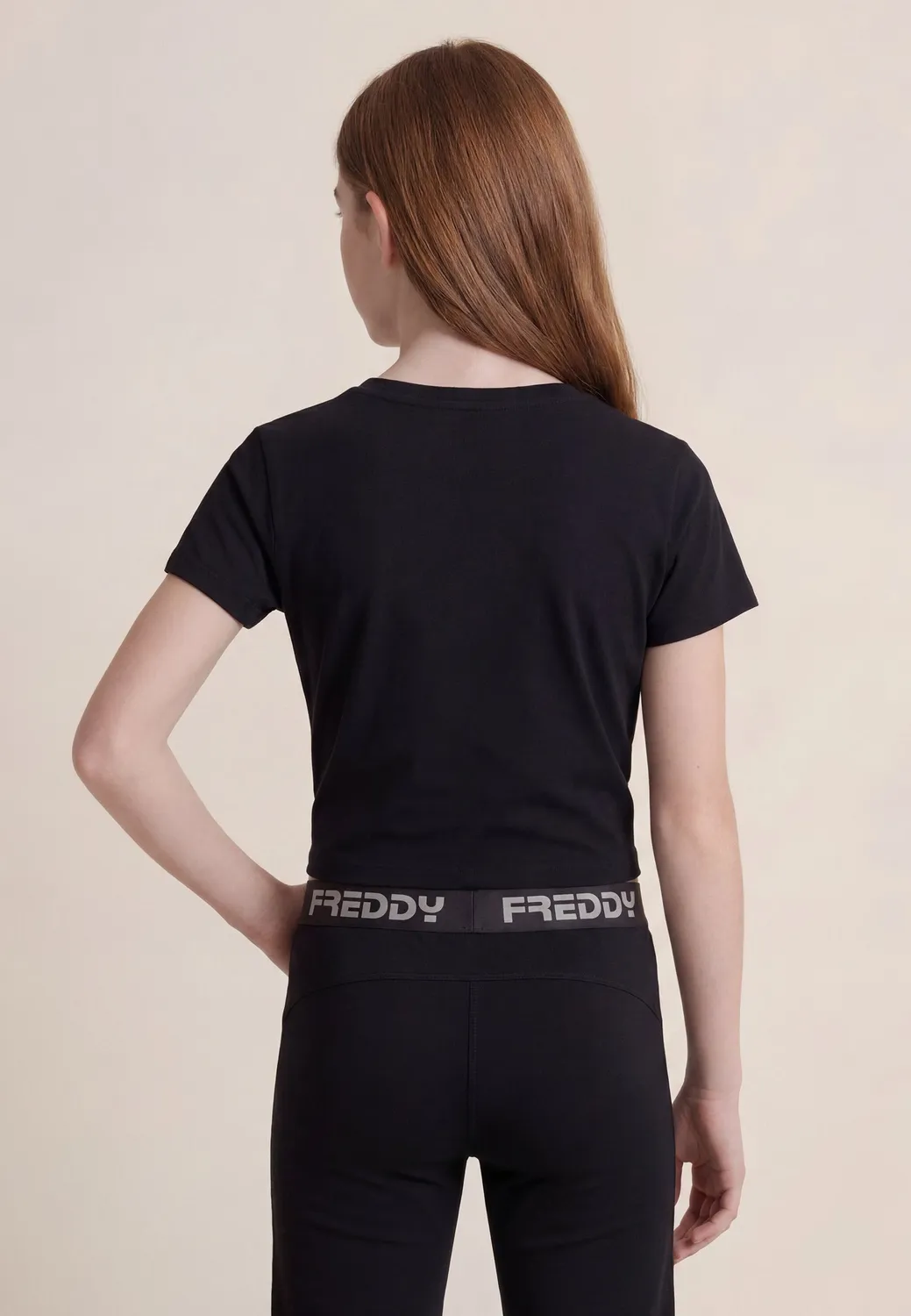 Freddy Mädchen Cropped T-Shirt Knoten Schwarz Strass