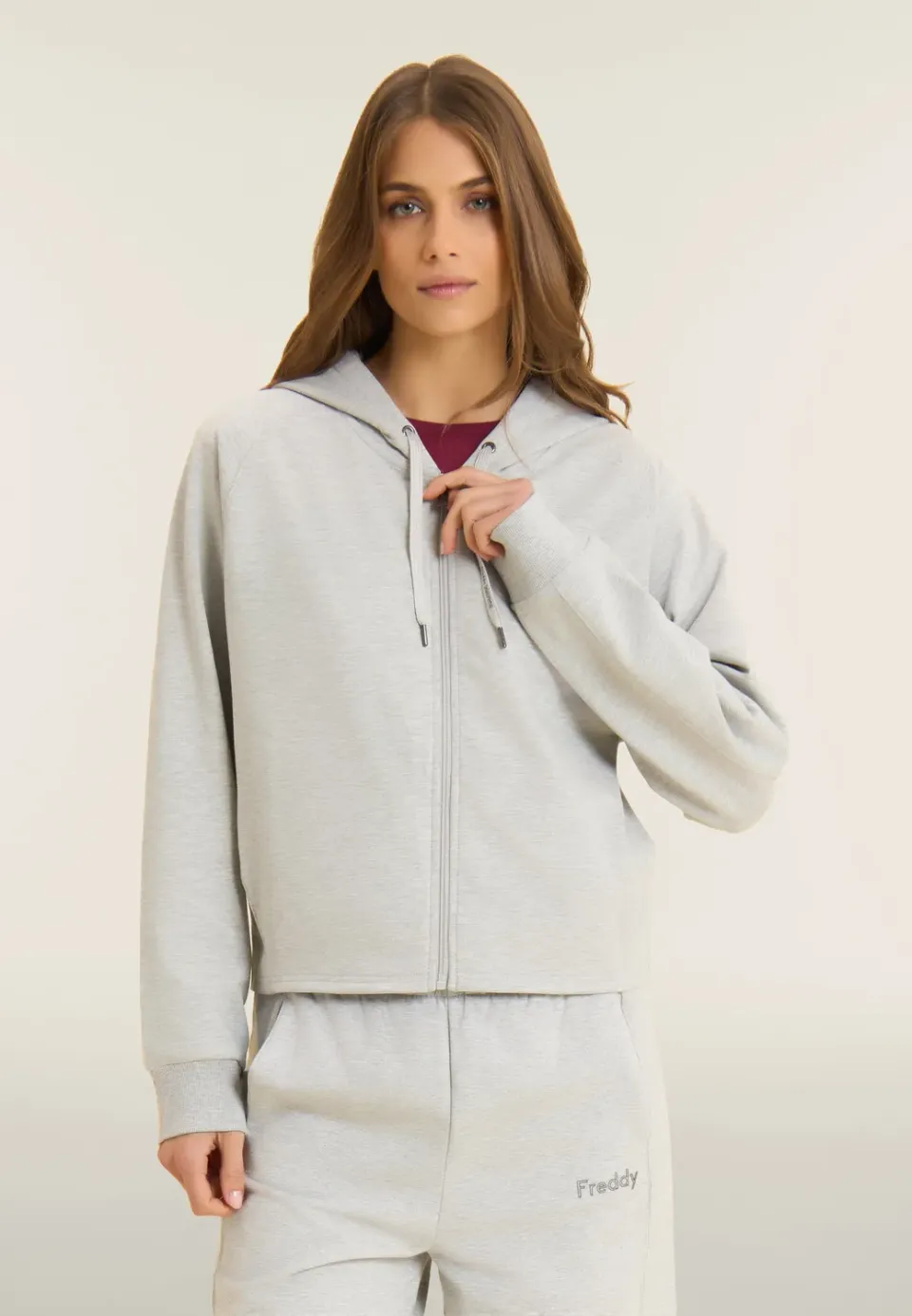 Freddy Boxy Cropped Kapuzenjacke H104 Grau Mélange