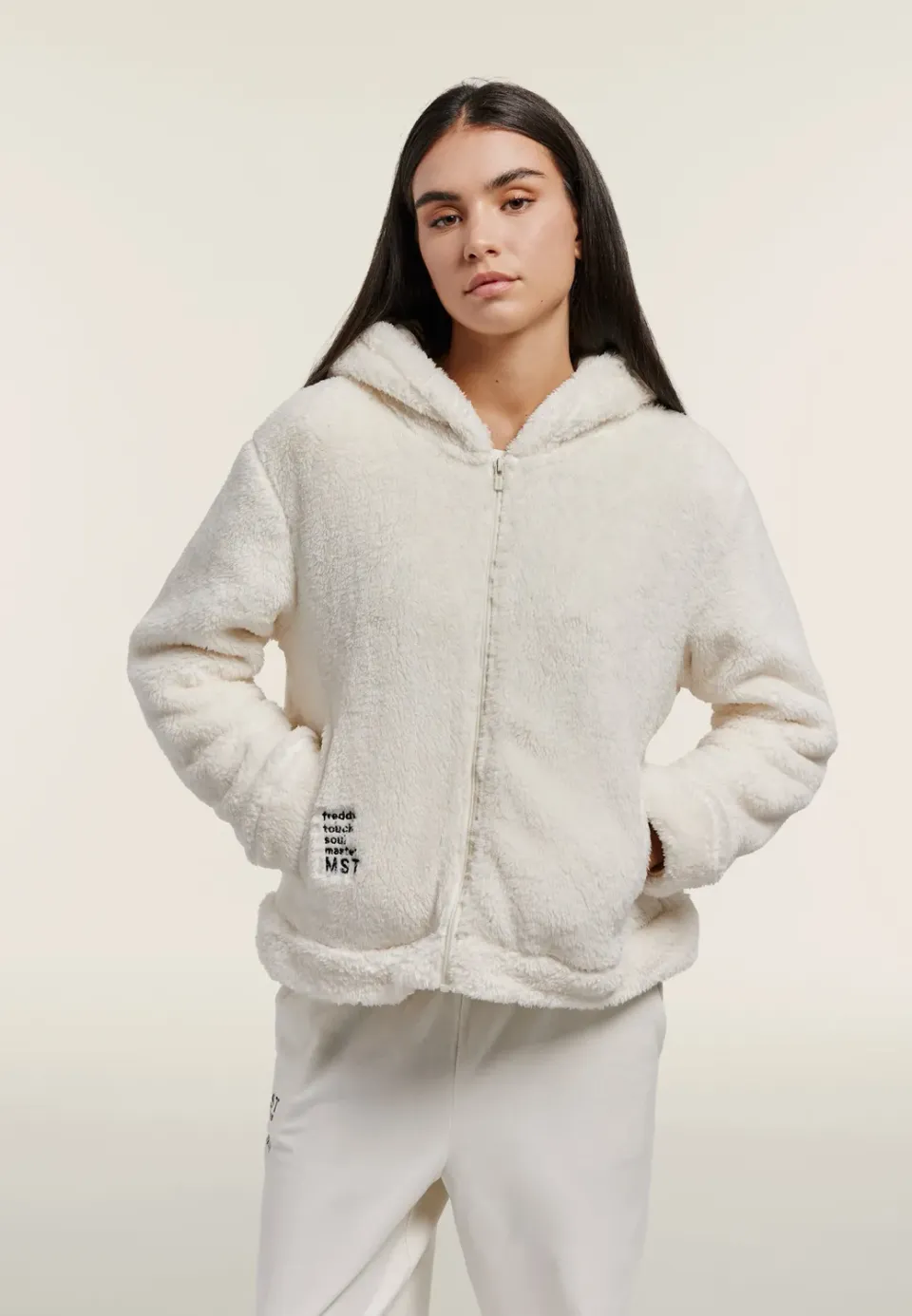 Freddy Teddy-Fleece Hoodie Schwarz Cropped warm