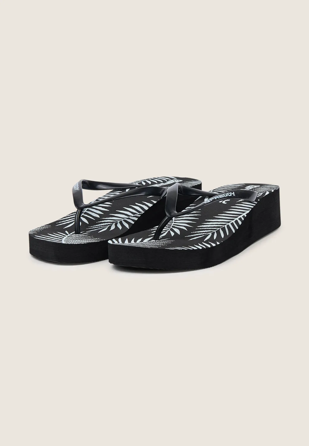 Freddy Platform Flip-Flops Schwarz Tropical-Print Keilabsatz