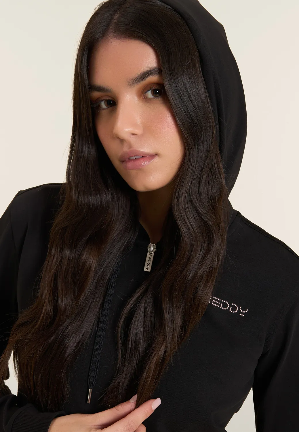 Freddy Hoodie Zip Kapuze Perlenlogo Bianco