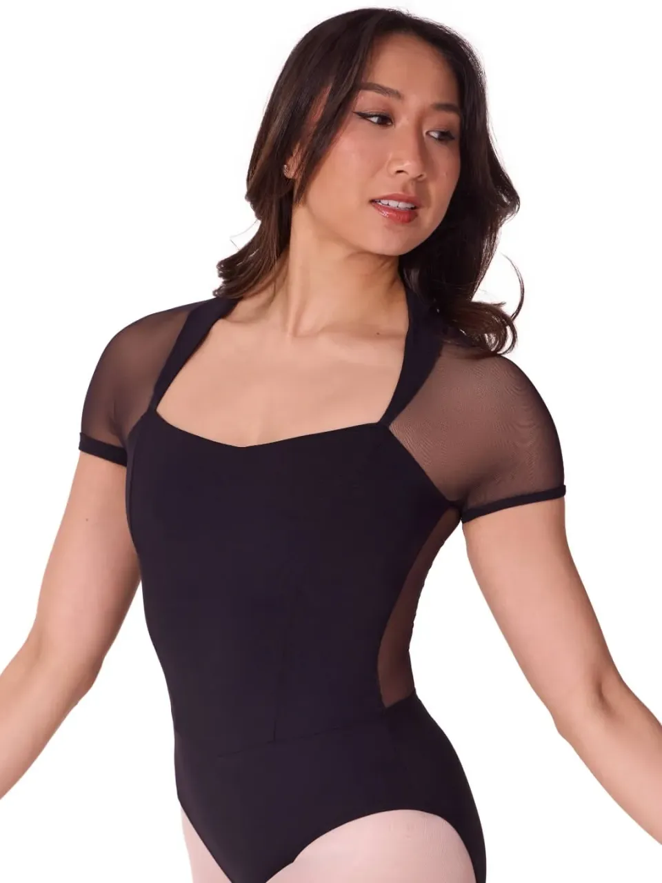 Capezio Soft Elegance EL108W Kurzarm Ballettanzug Schwarz Mesh