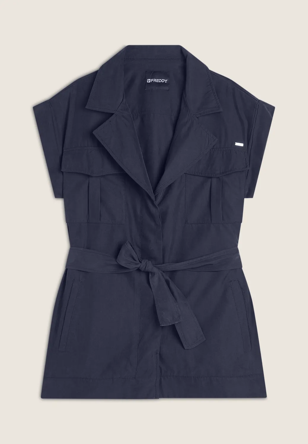 Freddy Trenchcoat Damen ärmellos Schwarz mit Gürtel