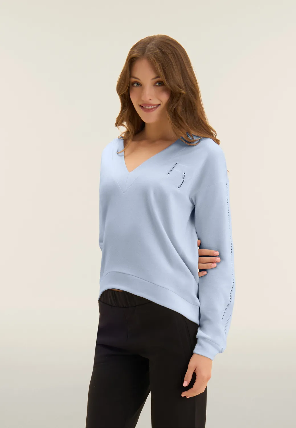 Freddy V-Ausschnitt Sweatshirt Damen Zen Blue French Terry