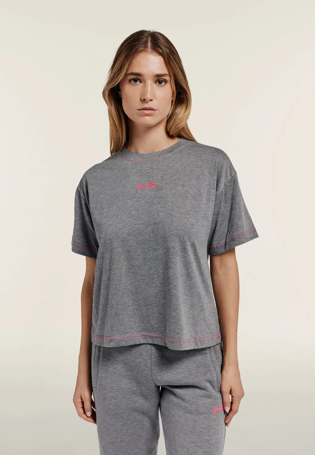Freddy T-Shirt Damen Jersey Melange Comfort grau