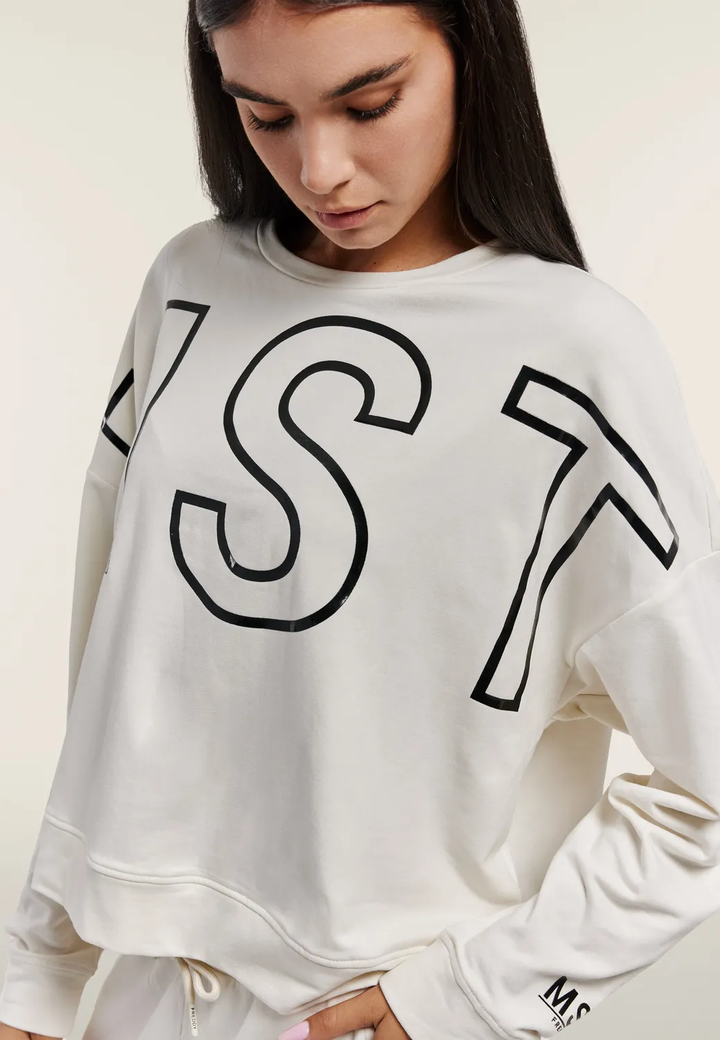 Freddy Oversize Cropped Sweatshirt Damen Schwarz Print