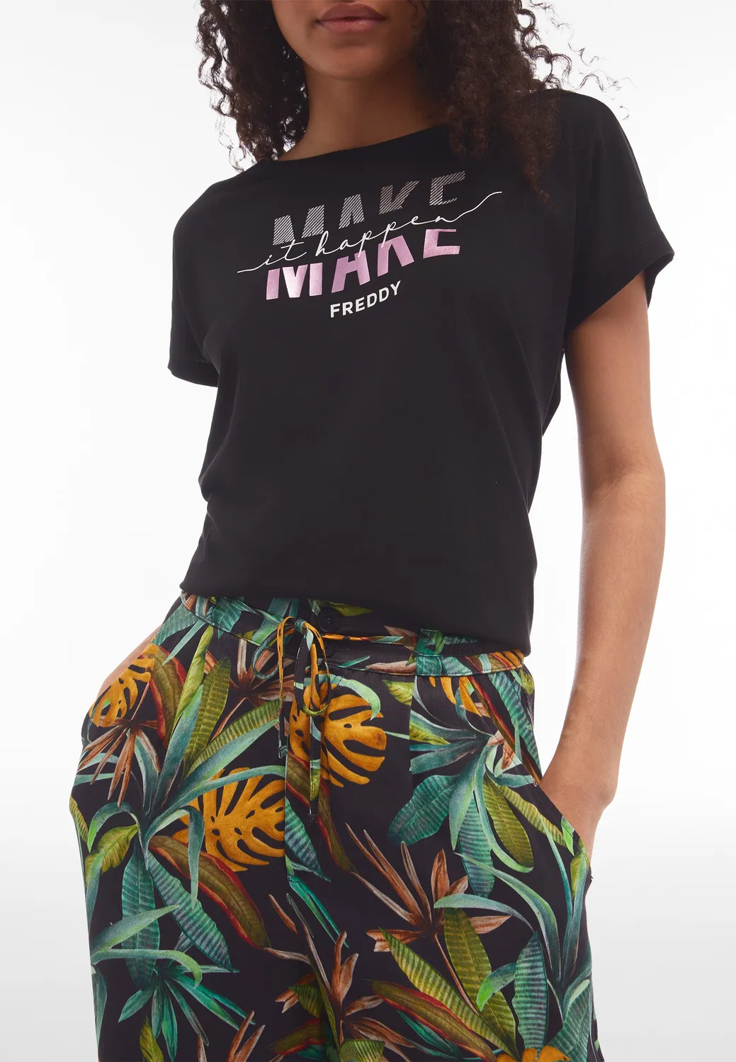 Freddy Culotte Viskose-Satin Hose Schwarz FLO64 Tropical