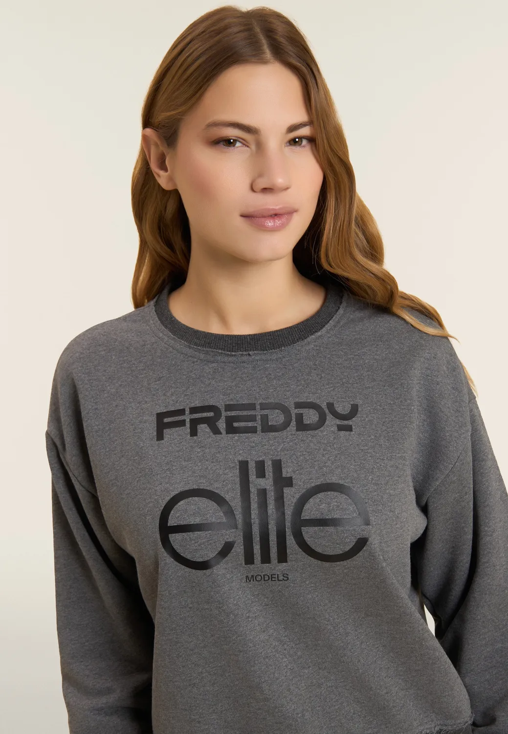 Freddy Cropped Sweatshirt Damen grau meliert