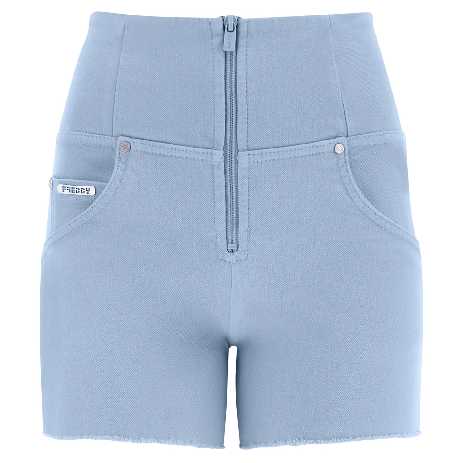 Freddy WR.UP Jeansshorts High Waist Hellblau Fransen
