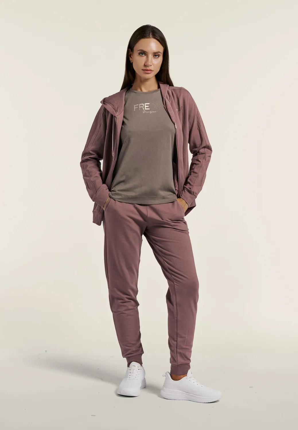 Freddy Regular Hoodie Damen Full-Zip Schwarz asymmetrisch
