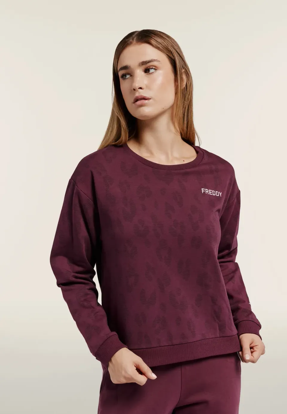 Freddy Leopard Sweatshirt Damen Schwarz Baumwolle Regular Fit