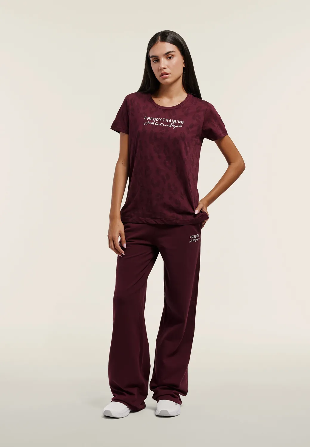 Freddy Damen Wide Leg Sweathose Baumwolle Schwarz