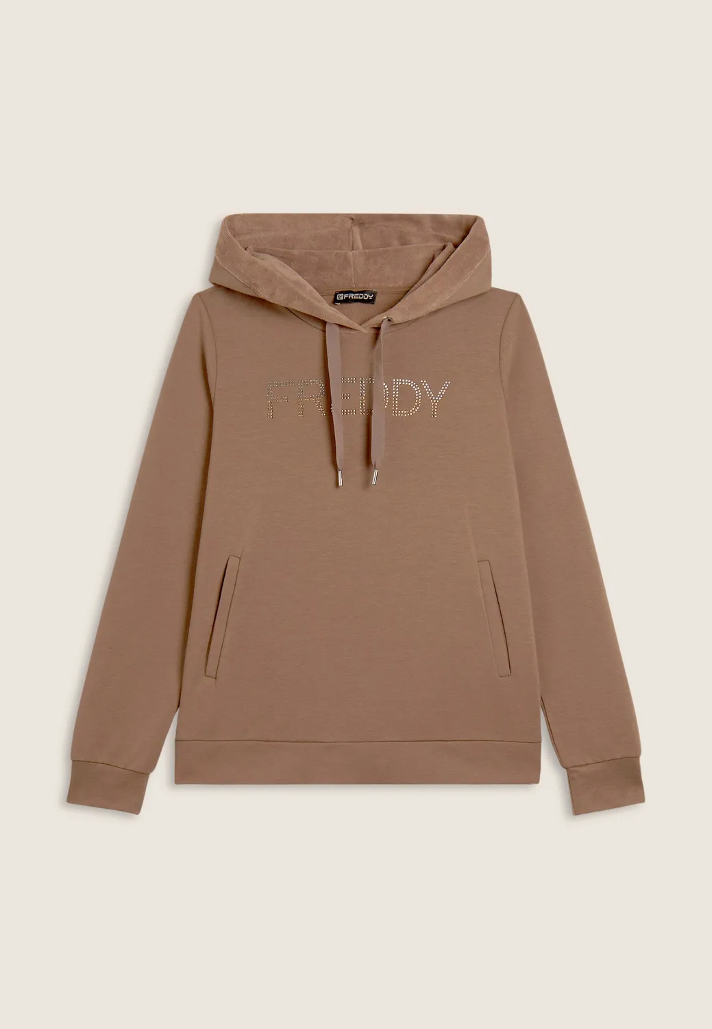 Freddy Modal Hoodie Schwarz Samt-Kapuze Strass