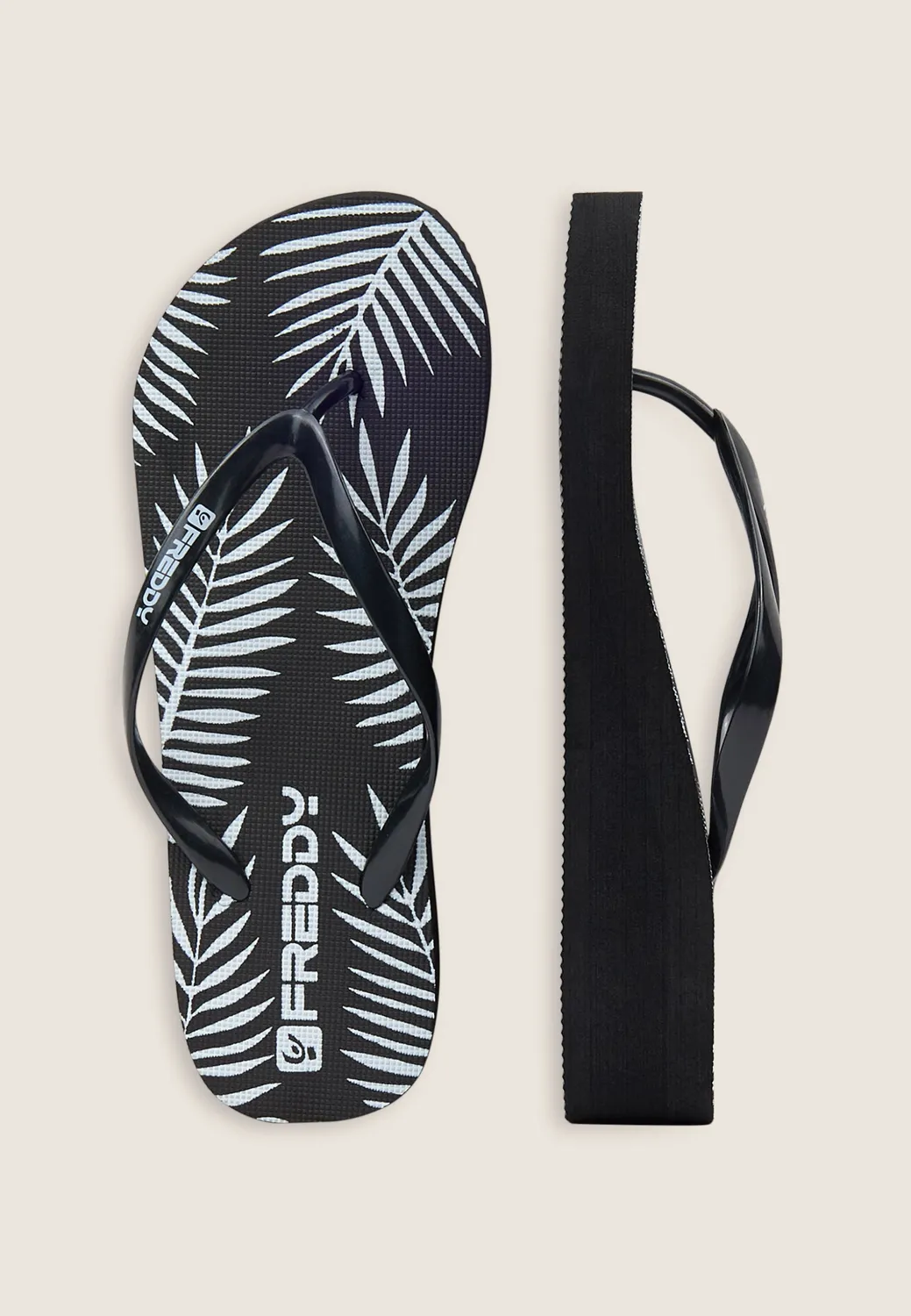 Freddy Platform Flip-Flops Schwarz Tropical-Print Keilabsatz